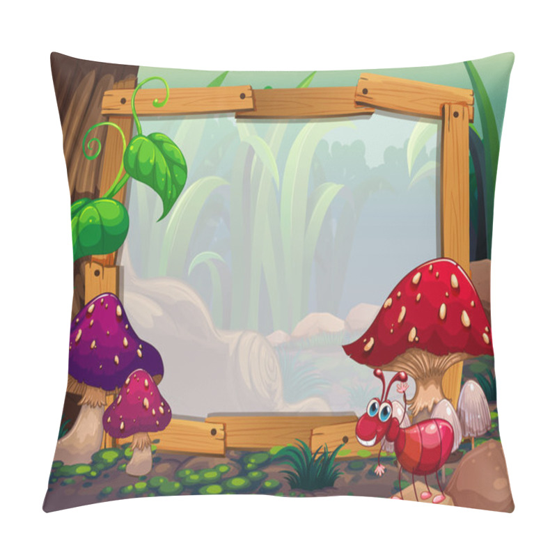 Personality  Wooden Frame With Mushroom Background Pillow Covers