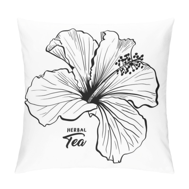 Personality  Hawaiian Hibiscus Fragrance Flower Or Mallow Chenese Rose. Black And White Flora And Isolated Botany Plant With Petals. Tropical Karkade Or Bissap Herbal Tea, Crimson Flora. Blossom And Nature Theme. Pillow Covers