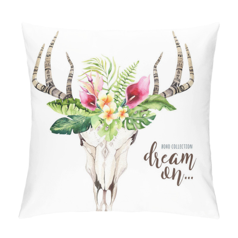 Personality  Cow Skull And Tropic Leaves Pillow Covers