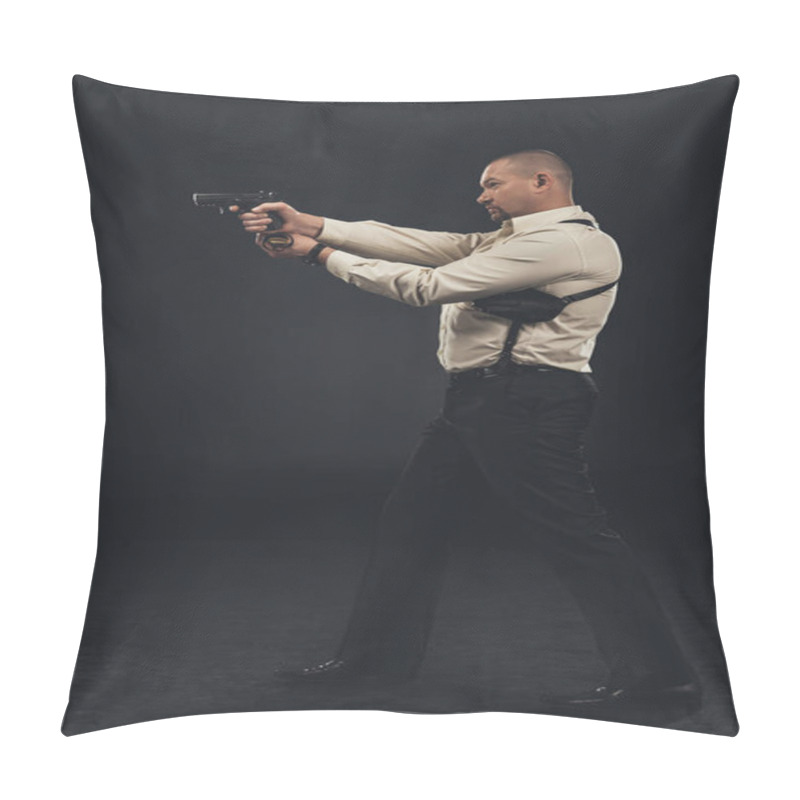 Personality  Side View Of Security Man Holding Gun On Black Pillow Covers