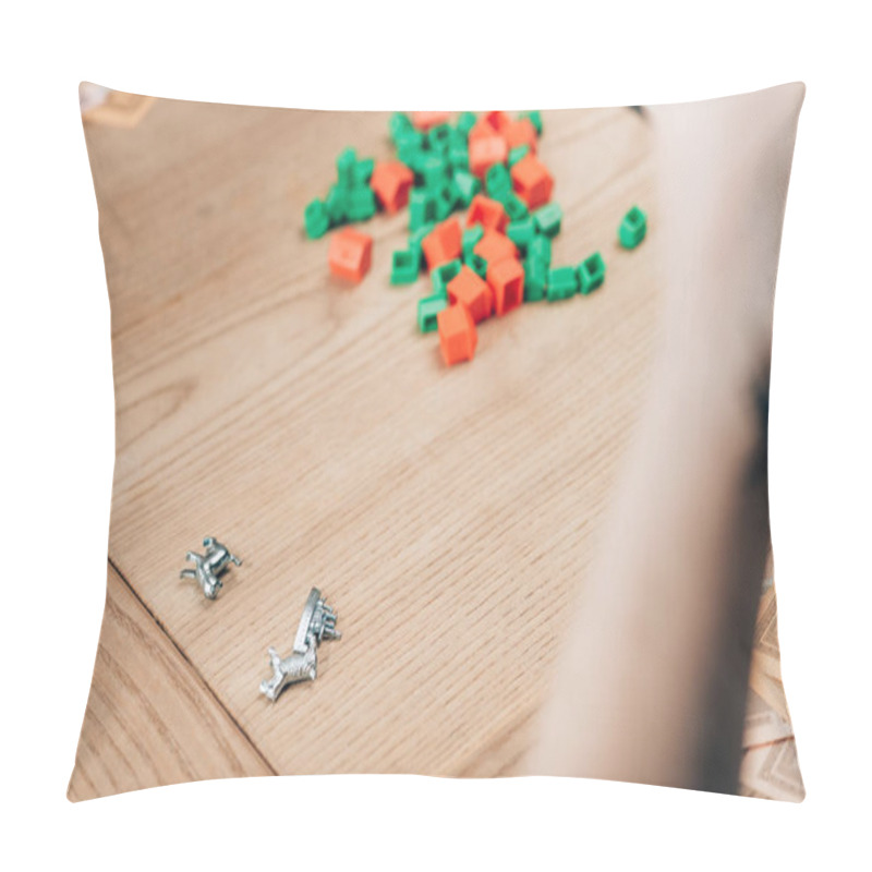 Personality  KYIV, UKRAINE - NOVEMBER 15, 2019: Selective Focus On Woman By Monopoly Game On Wooden Table Pillow Covers