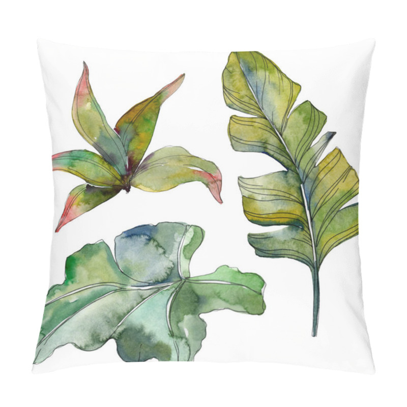 Personality  Green Leaf Plant Botanical Garden Floral Foliage. Exotic Tropical Hawaiian Summer. Watercolor Background Illustration Set. Watercolour Drawing Fashion Aquarelle. Isolated Leaf Illustration Element. Pillow Covers