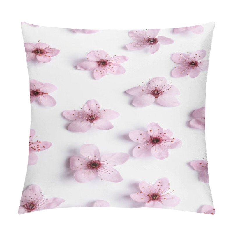 Personality  Beautiful Spring Tree Blossoms On White Background, Flat Lay Pillow Covers