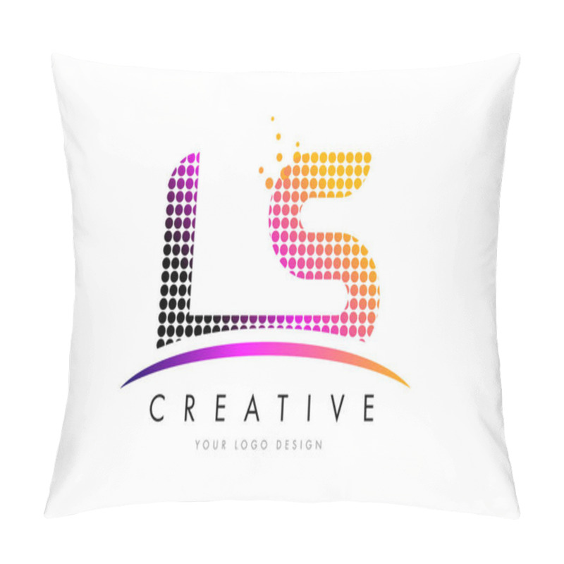 Personality  LS L S Letter Logo Design With Magenta Dots And Swoosh Pillow Covers