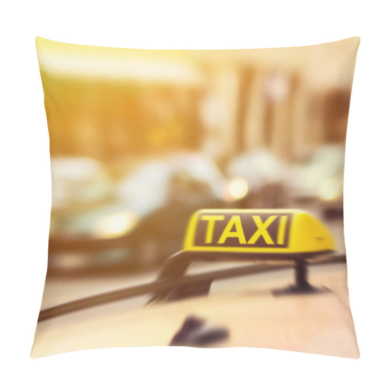 Personality  Taxi Sign On Car In Motion Blur Pillow Covers