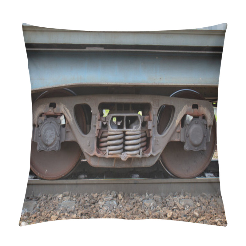 Personality  Close-up Of Wheelset On Railway Tracks. A Wheelset Is The Wheel-axle Assembly Of A Railroad Car Pillow Covers