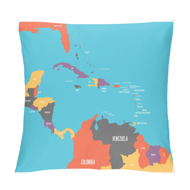 Personality  Central America And Carribean States Political Map With Country Names Labels. Simple Flat Vector Illustration Pillow Covers