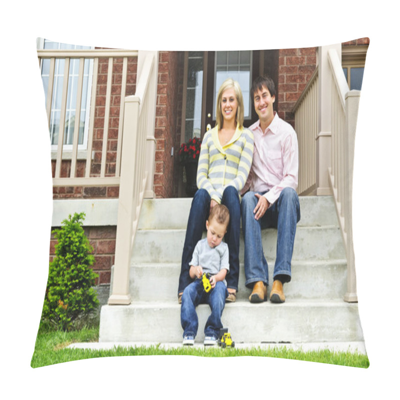 Personality  Young Family Sitting On Front Steps Of House Pillow Covers