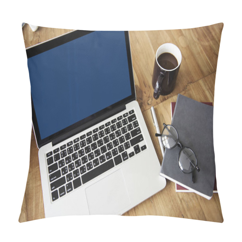 Personality  Opened Laptop Computer On Workplace Table Pillow Covers