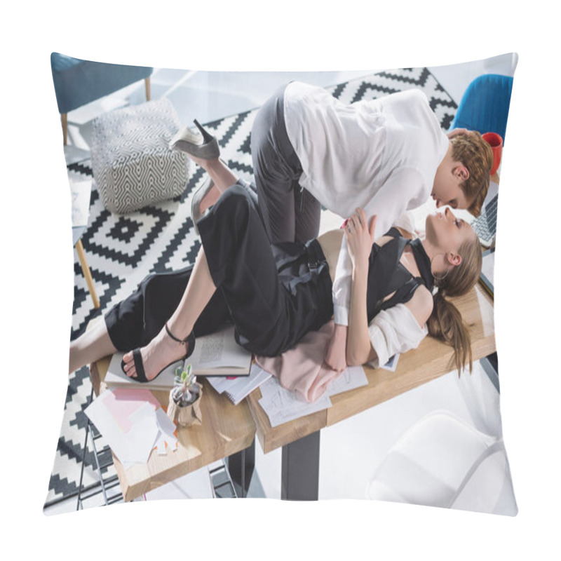 Personality  Kissing Lesbian Couple Of Fashion Designers Lying On Table Pillow Covers