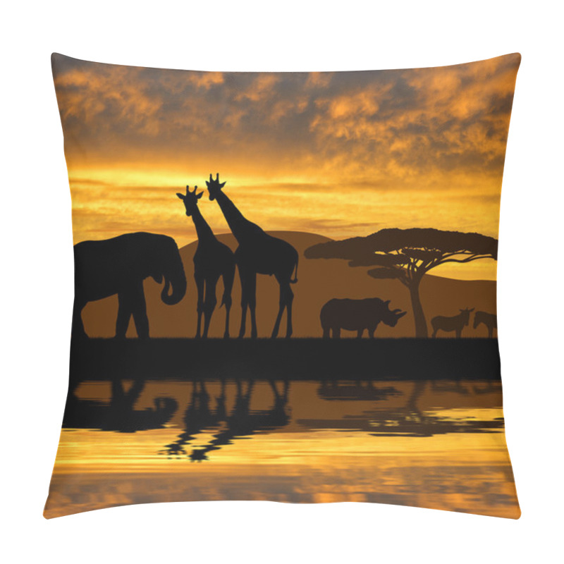 Personality  Silhouette Elephant,giraffes,rhino And Zebras Pillow Covers