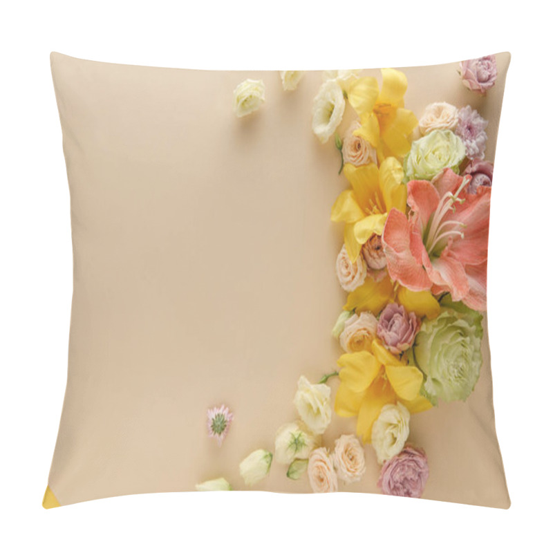 Personality  Top View Of Spring Floral Bouquet On Beige And Yellow Background Pillow Covers