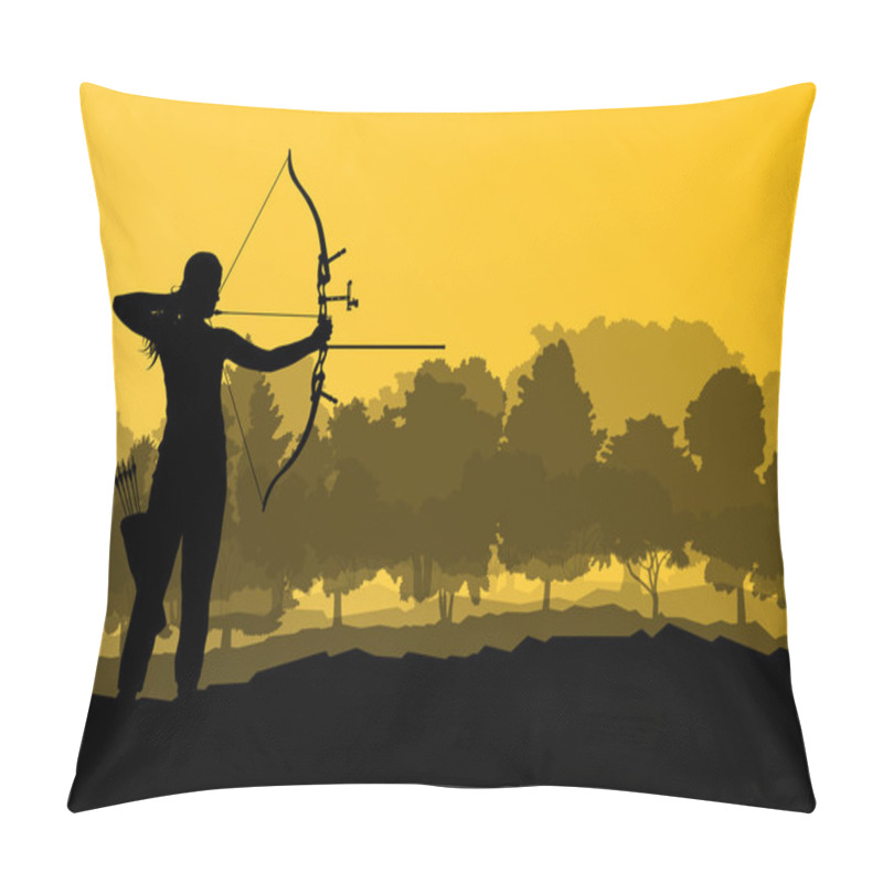 Personality  Active Archery Sport Silhouette Background Vector In Nature Conc Pillow Covers