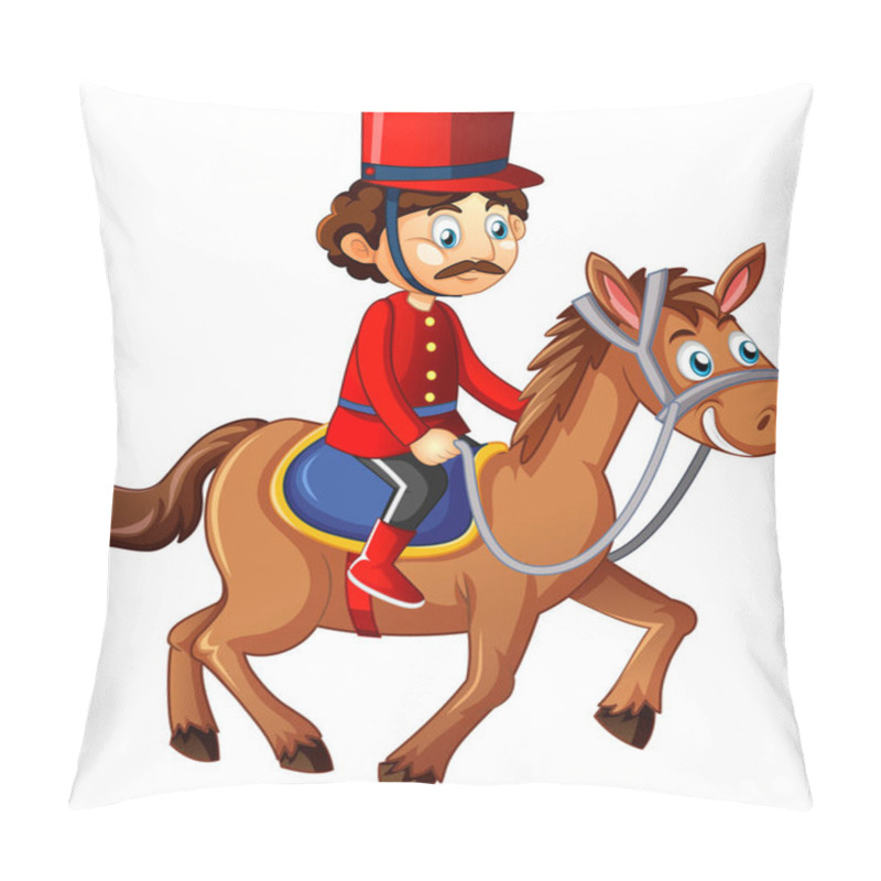 Personality  King's Man Riding Horse Cartoon Character On White Background Illustration Pillow Covers