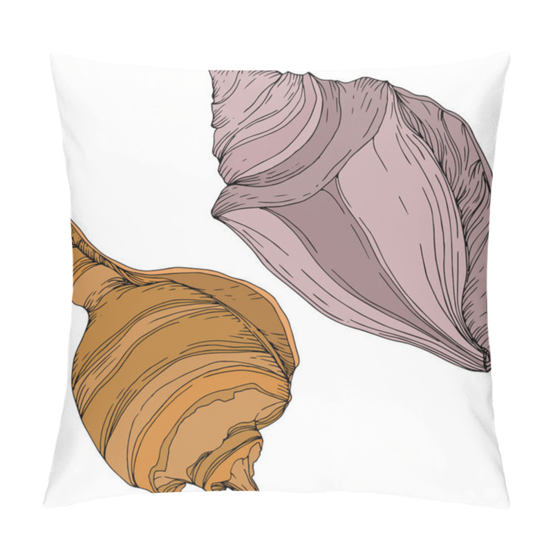 Personality  Summer Beach Seashell Tropical Elements. Black And White Engraved Ink Art. Isolated Shells Illustration Element. Pillow Covers