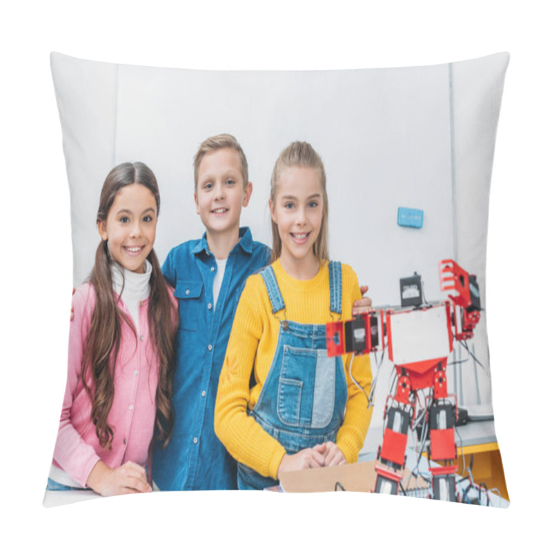 Personality  Satisfied Classmates Standing Next To Robot After STEM Robotics Lesson  Pillow Covers