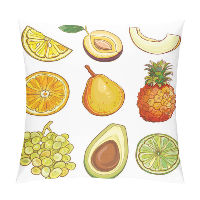 Personality  Vector Set With Fruits And Berries: Yellow, Green And Orange Pillow Covers