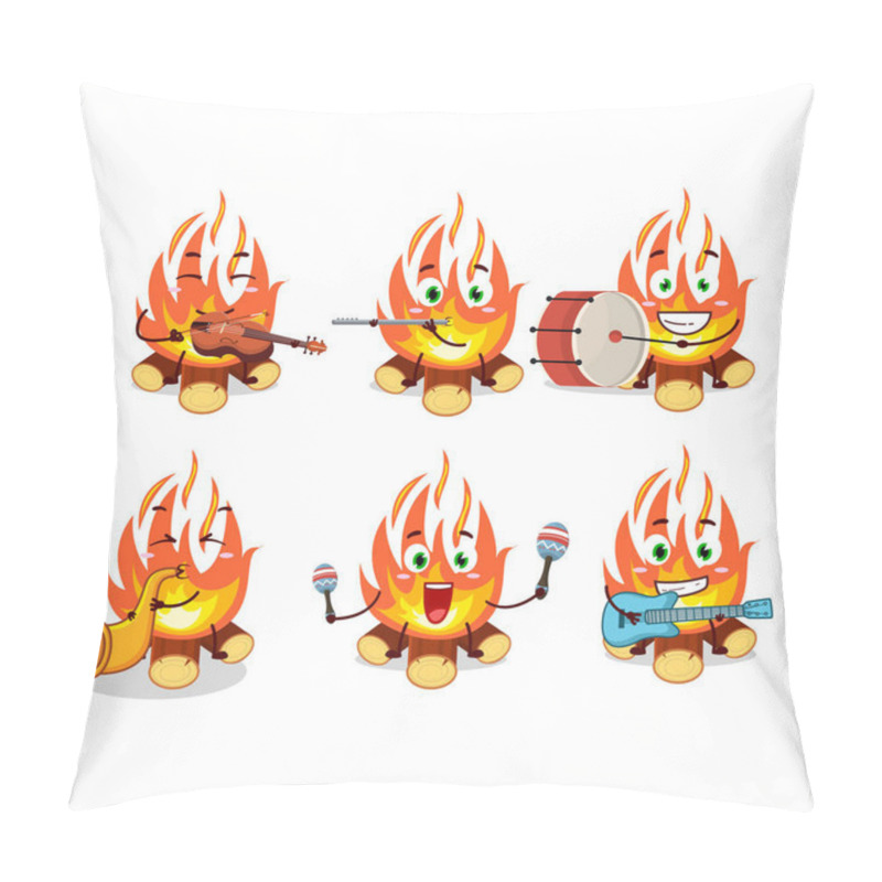 Personality  Cartoon Character Of Bonfire Playing Some Musical Instruments. Vector Illustration Pillow Covers