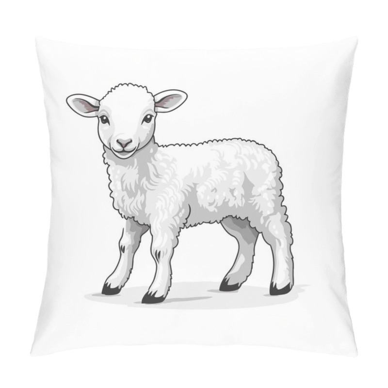 Personality  Lamb. Lamb Hand-drawn Illustration. Vector Doodle Style Cartoon Illustration Pillow Covers