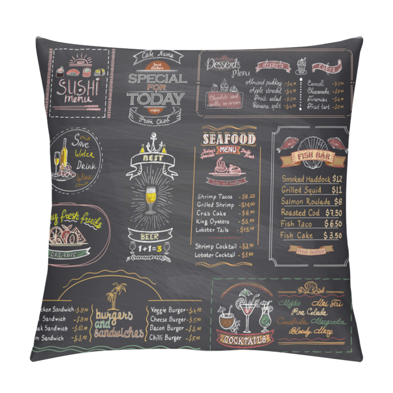 Personality  Chalk Menu List Blackboard Designs Set For Cafe Or Restaurant Pillow Covers