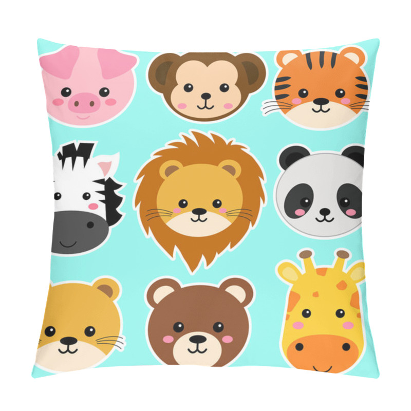 Personality  Cute Wild Animal Heads Set Including Lion, Tiger, Pig, Bear, Lioness, Panda, Monkey, Zebra, And Giraffe. Safari Jungle Animals Vector. Woodland Animal Illustration Pillow Covers