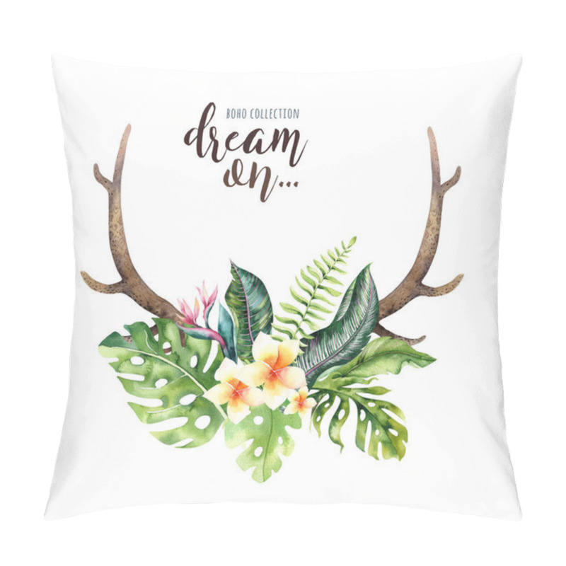 Personality  Deer Horns And Tropic Leaves Pillow Covers