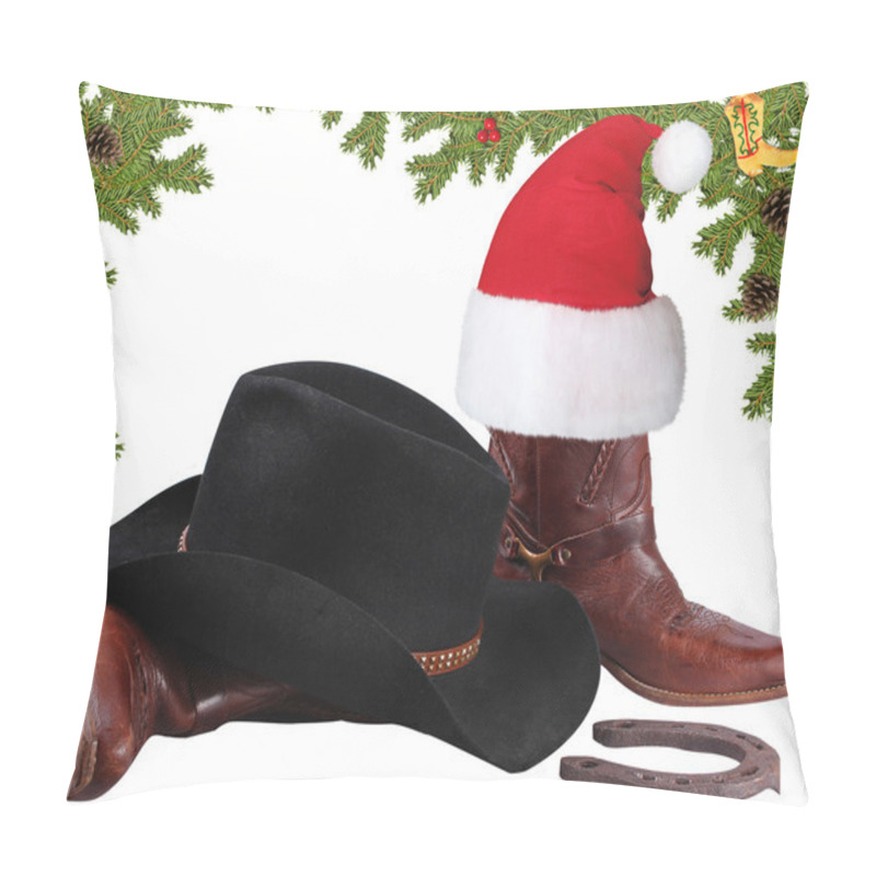 Personality  American Black Hat With Cowboy Boots.Christmas Objects Isolated Pillow Covers