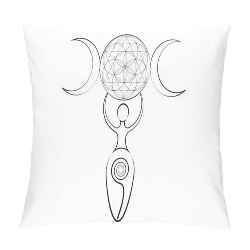 Personality  Spiral Goddess Of Fertility And Triple Moon Wiccan. The Spiral Cycle Of Life, Flower Of Life. Woman Wicca Mother Earth Symbol Of Sexual Procreation, Vector Tattoo Sign Icon Isolated On White  Pillow Covers