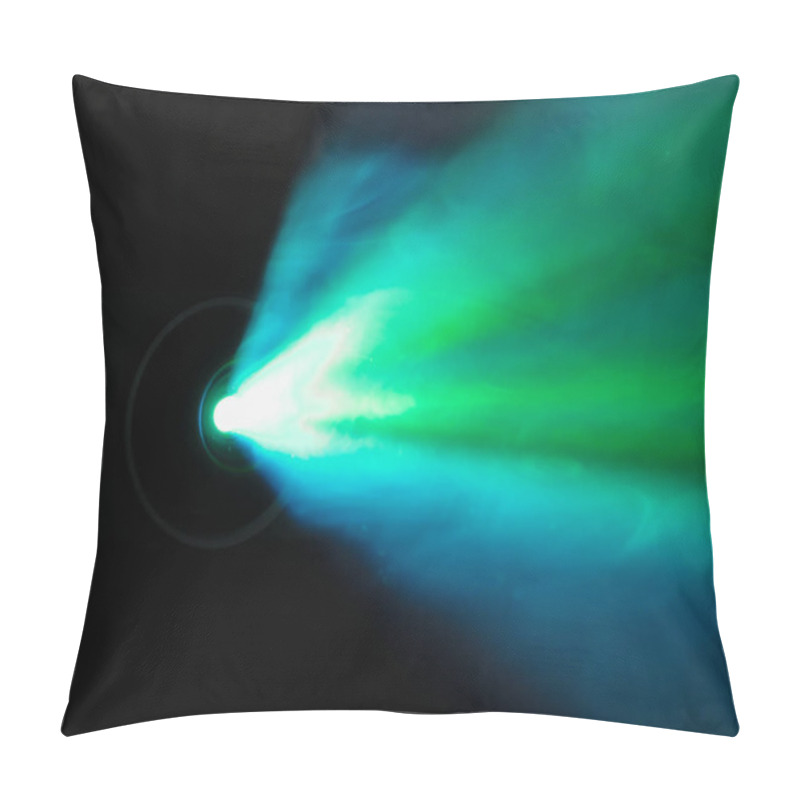 Personality  Blue-green Rays Of Light Through The Smoke From The Projector. Lighting Equipment. Show, Performance, Concert Or Night Club. Pillow Covers