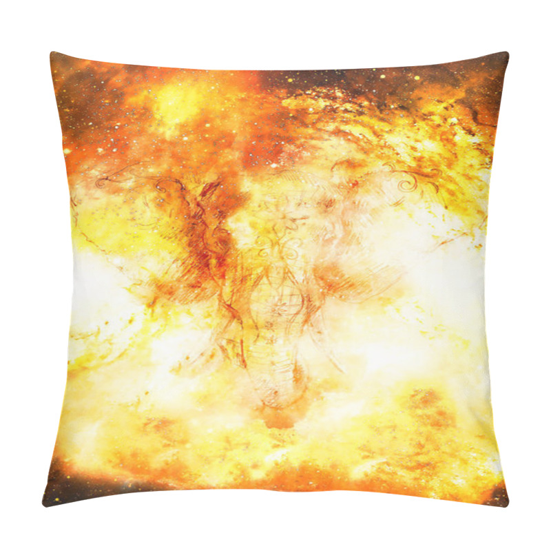 Personality  Elephant With Floral Ornament In Cosmic Space. Pillow Covers