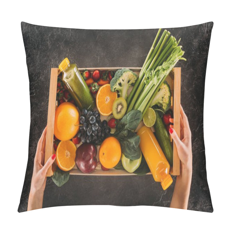 Personality  Woman Holding Box With Healthy Food Pillow Covers