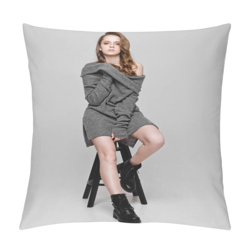 Personality  Young Beautiful Fashion Model Wearing Knitwear  Pillow Covers