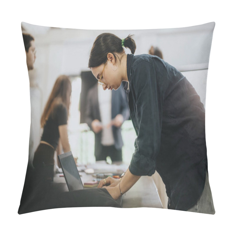 Personality  A Group Of Students Actively Engage In Solving School Tasks Together, Collaborating And Discussing In A Modern Classroom Environment. Pillow Covers