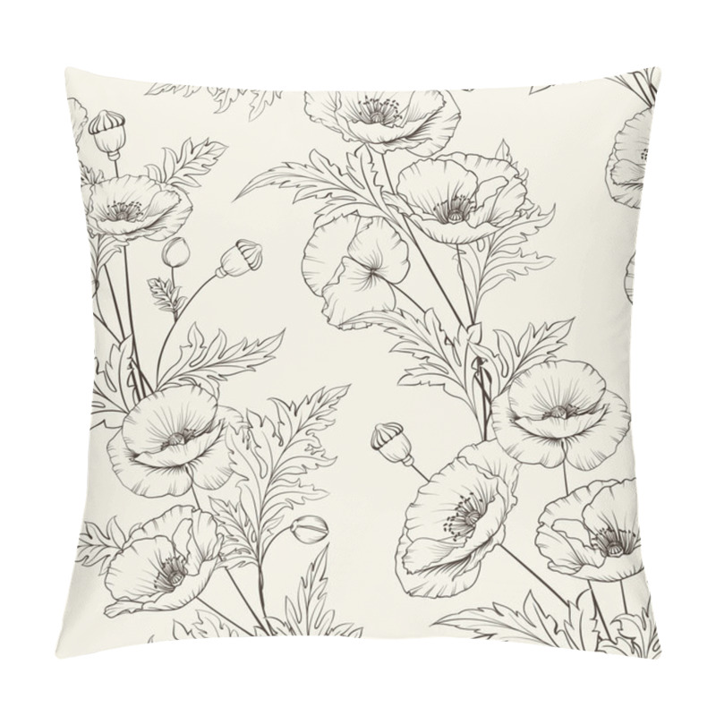 Personality  Pattern Of Poppy Flowers On A Gray Background. Vector Illustration. Pillow Covers