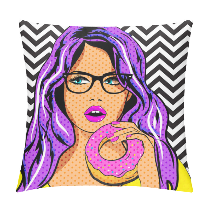 Personality  Pop Art Woman With Donut Pillow Covers