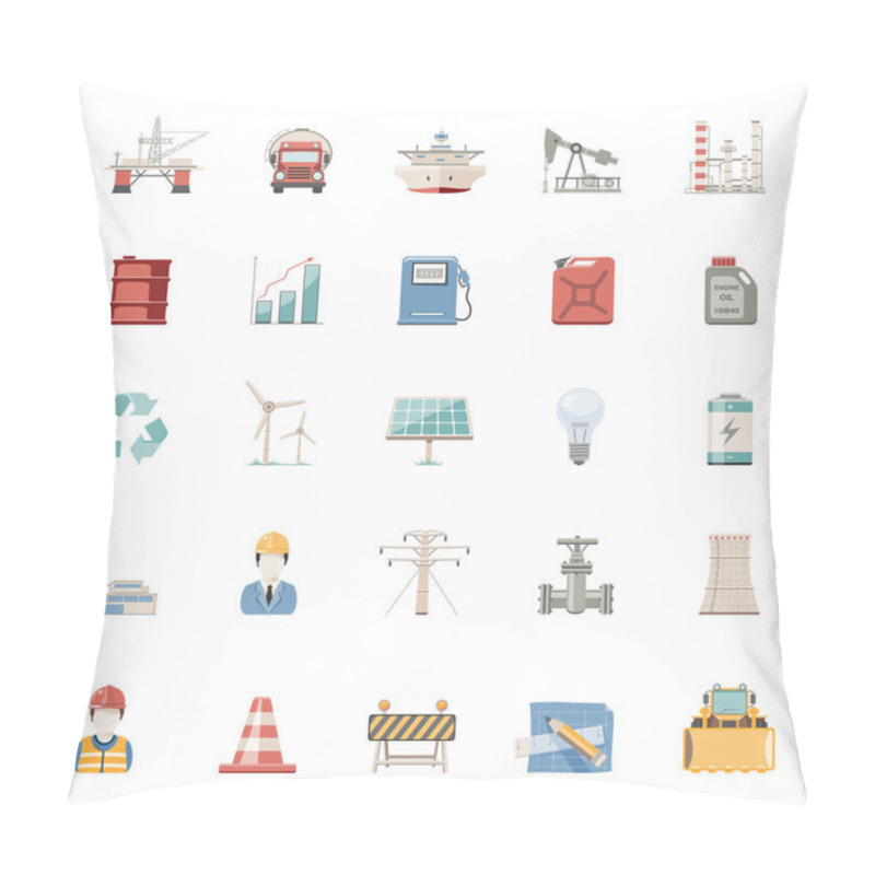 Personality  Flat Icons -  Industry Energy And Construction Pillow Covers