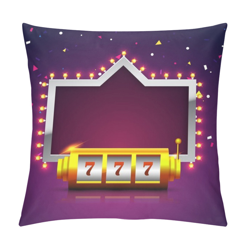 Personality  Lucky 777 Slot On Machine With Marquee  Sparkling Purple Backgro Pillow Covers