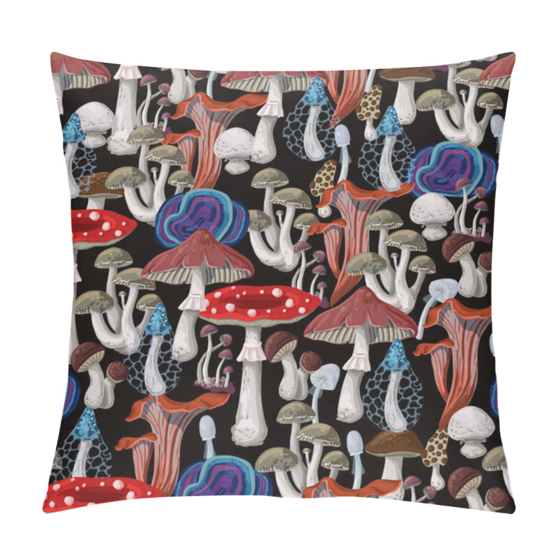 Personality  Seamless Pattern With Different Mushrooms. Vector. Pillow Covers