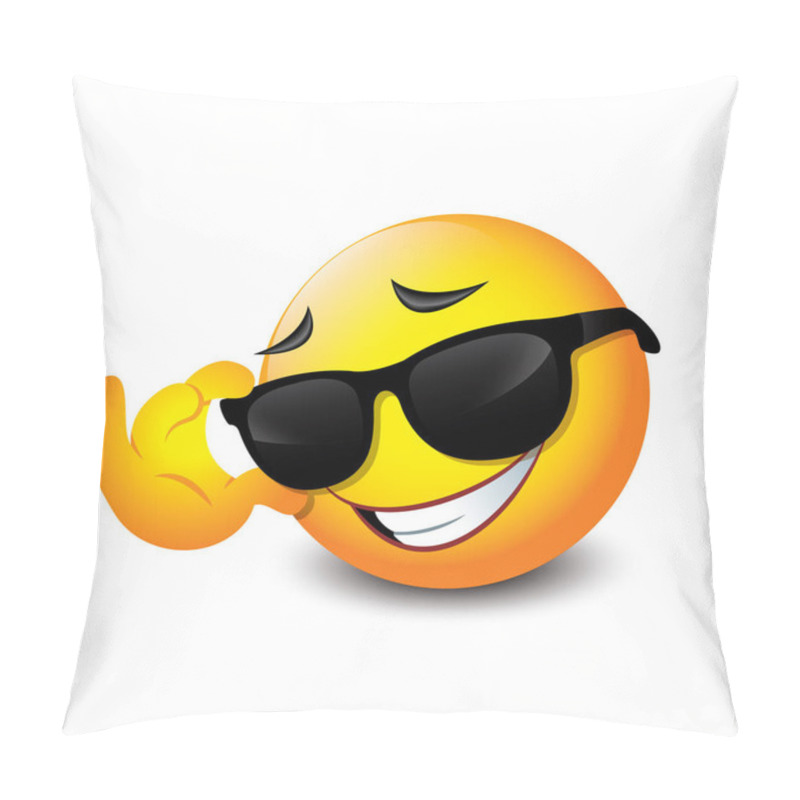 Personality  Cute Smiling Emoticon Wearing Black Sunglasses, Emoji - Vector Illustration Pillow Covers