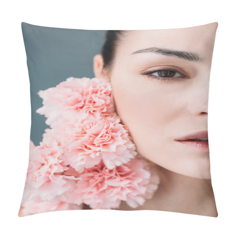 Personality  Young Woman Posing With Pink Cloves Pillow Covers