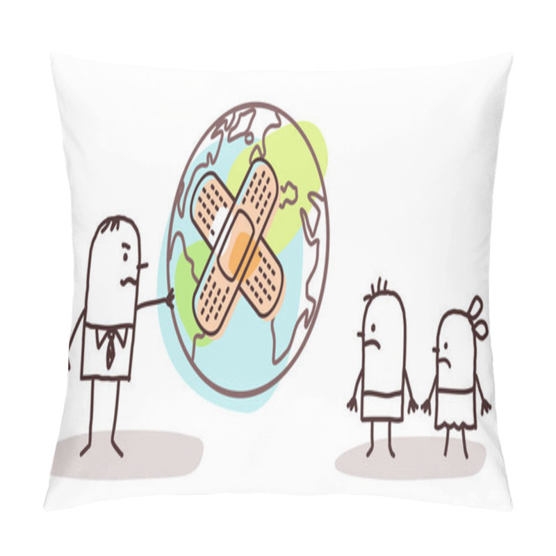 Personality  Cartoon Man Giving A Sick Planet To His Children Pillow Covers