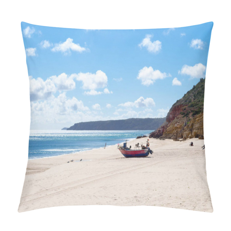 Personality  Stranded Boat In The Beach Of Salema (Algarve, Portugal) Pillow Covers