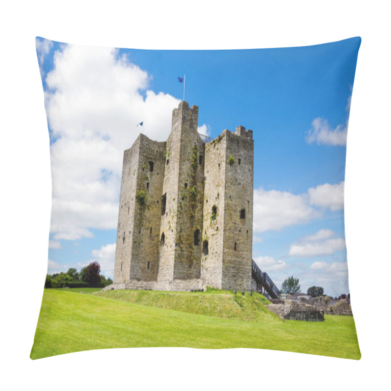 Personality  A Panoramic View Of Trim Castle In County Meath On The River Boyne, Ireland. It Is The Largest Anglo-Norman Castle In Ireland Pillow Covers