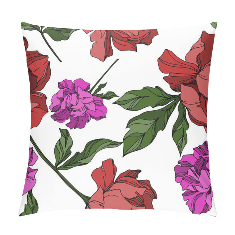 Personality  Vector Peony Floral Botanical Flowers. Black And White Engraved  Pillow Covers