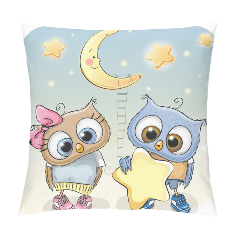 Personality  Owl Girl And Boy With A Star Pillow Covers