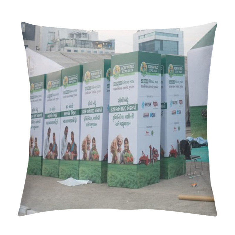 Personality  Preparation Of Agri World Expo 2024 Square Box. Rajkot, Gujarat, India. 19th December, 2024. Pillow Covers