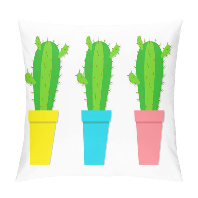 Personality  Cactuses In Flowerpots Isolated On White Background, Vector Illustration Pillow Covers