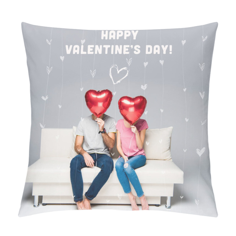 Personality  Couple Sitting On Couch With Red Balloons Pillow Covers