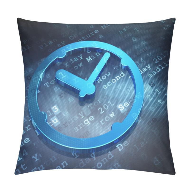 Personality  Time Concept: Blue Clock On Digital Background Pillow Covers