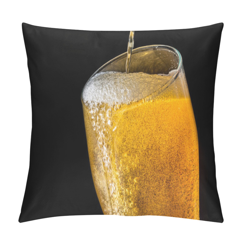 Personality  Beer Overflowing Large Glass With Foam And Bubbles Isolated On A Black Background Pillow Covers